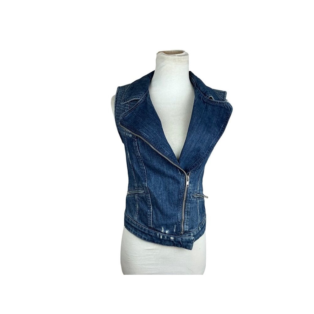 Denim Sleeveless Moto Vest With Asymmetrical Zipper For Women